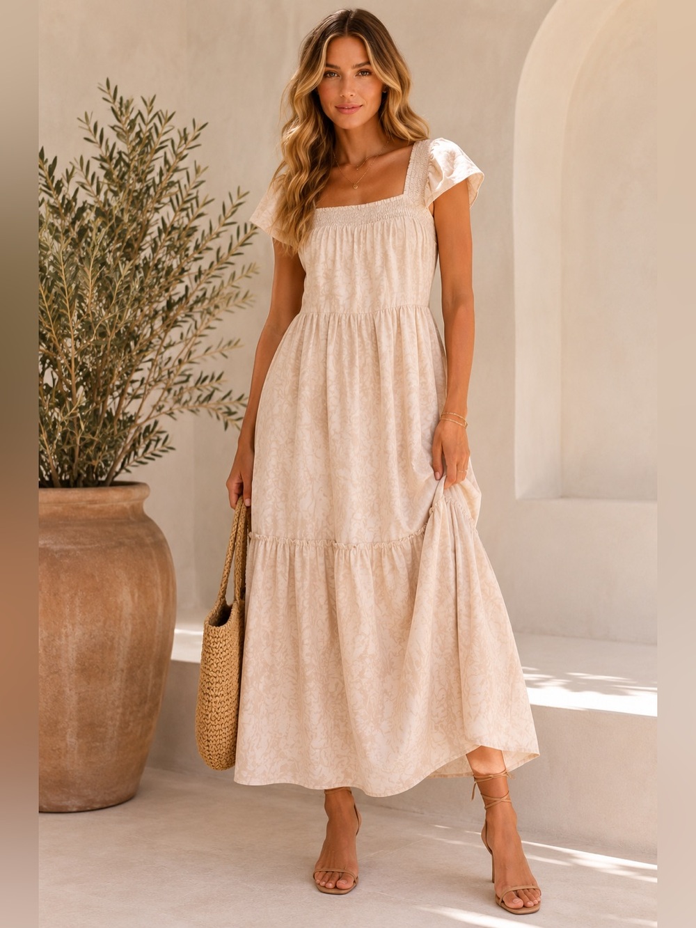 Lovestitch Burnout Floral Maxi Dress | Boho Tiered Cream Midi | Cottagecore